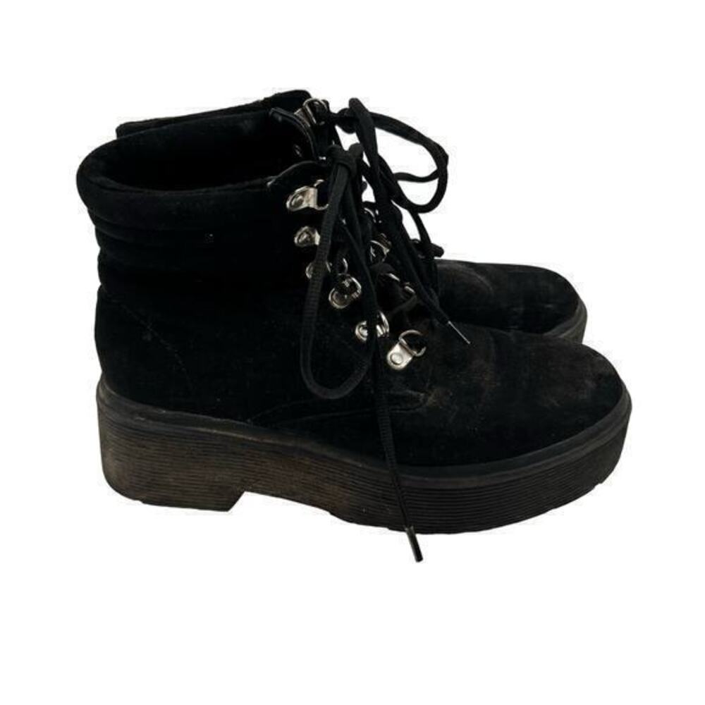 Forever 21 black lace up faux leather platform combat boots neutral women size 6